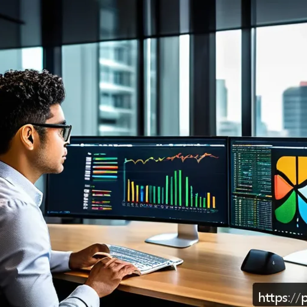 데이터과학과 통계학 차이 - A modern Brazilian data analyst workspace featuring a professional sitting at a sleek desk with mult...